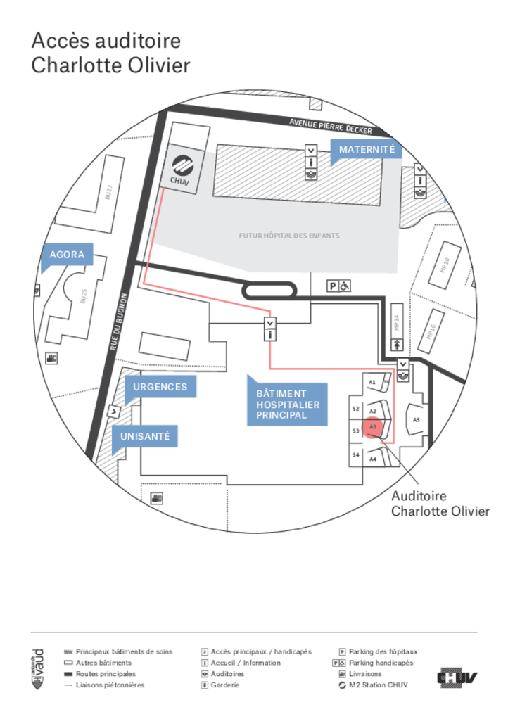 Plan d'accès M2 à l'auditoire Charlotte Olivier