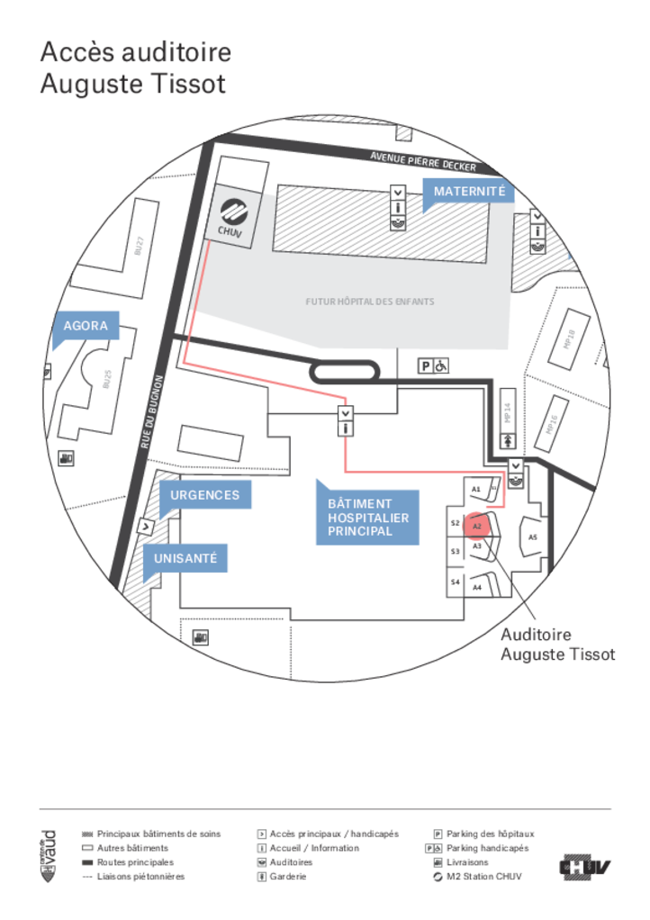 Plan d'accès M2 à l'auditoire Auguste Tissot